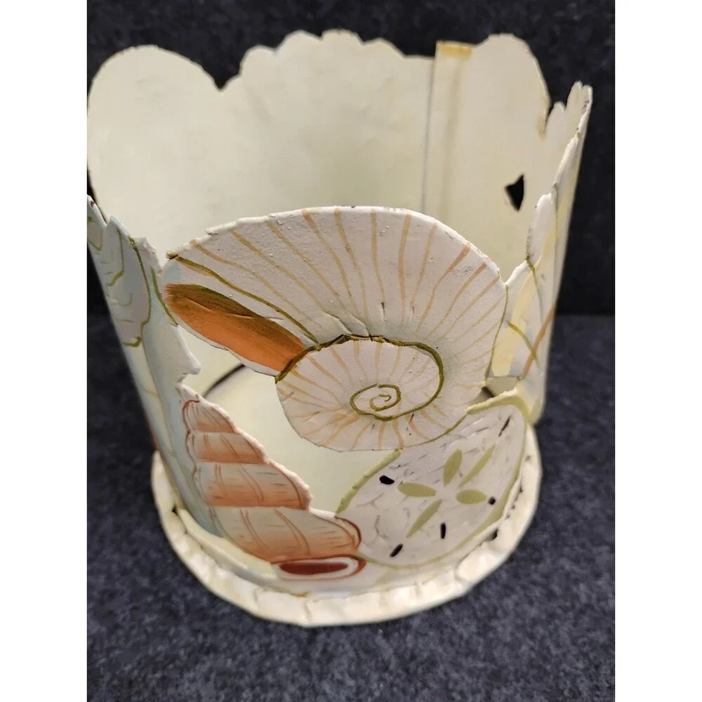 Vintage Coastal Seashell Motif Handmade Metal Candle Holder Artist Signed 5